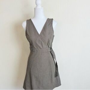 Takara Checkered Mini Wrap Dress in Gray